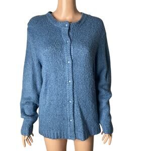 Vintage 90s National Cardigan Sweater Womens Size Large Blue Pearlescent Buttons